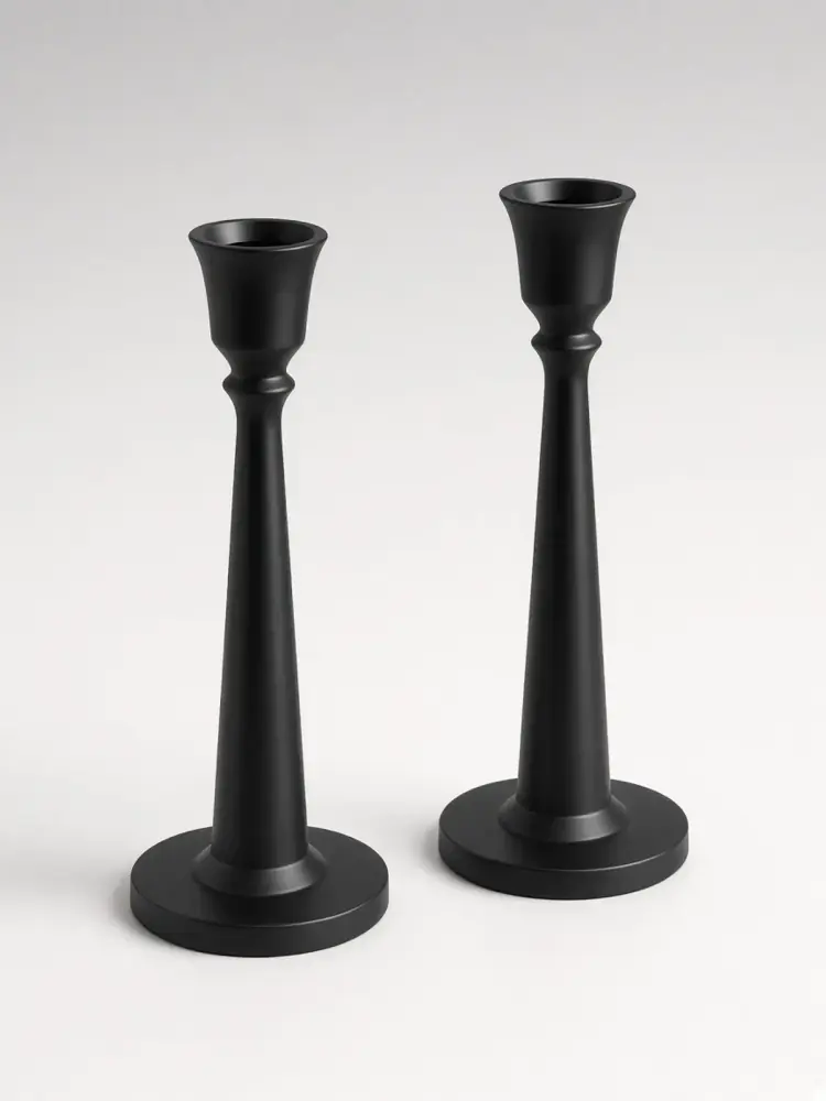 Matte Black Candlestick Pair